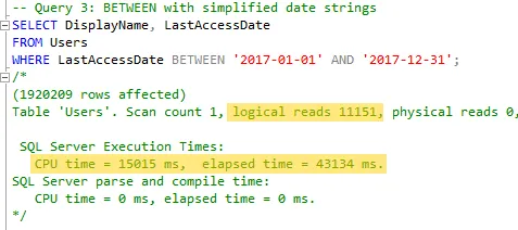 Query stats with BETWEEN without precise timestamps