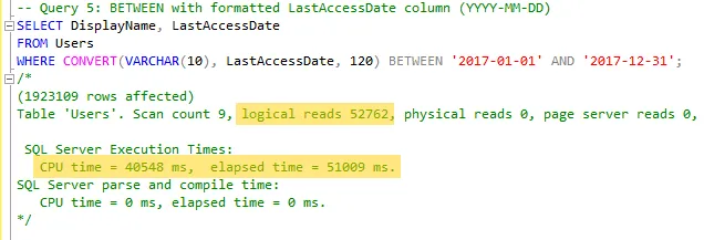 Query stats with BETWEEN but using VARCHAR