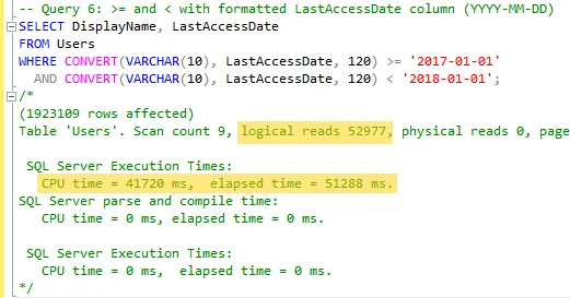 Query stats with greater than or equal to or less than but using VARCHAR