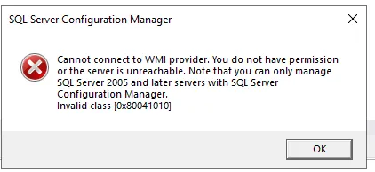 SQL Server Configuration Manager WMI provider error
